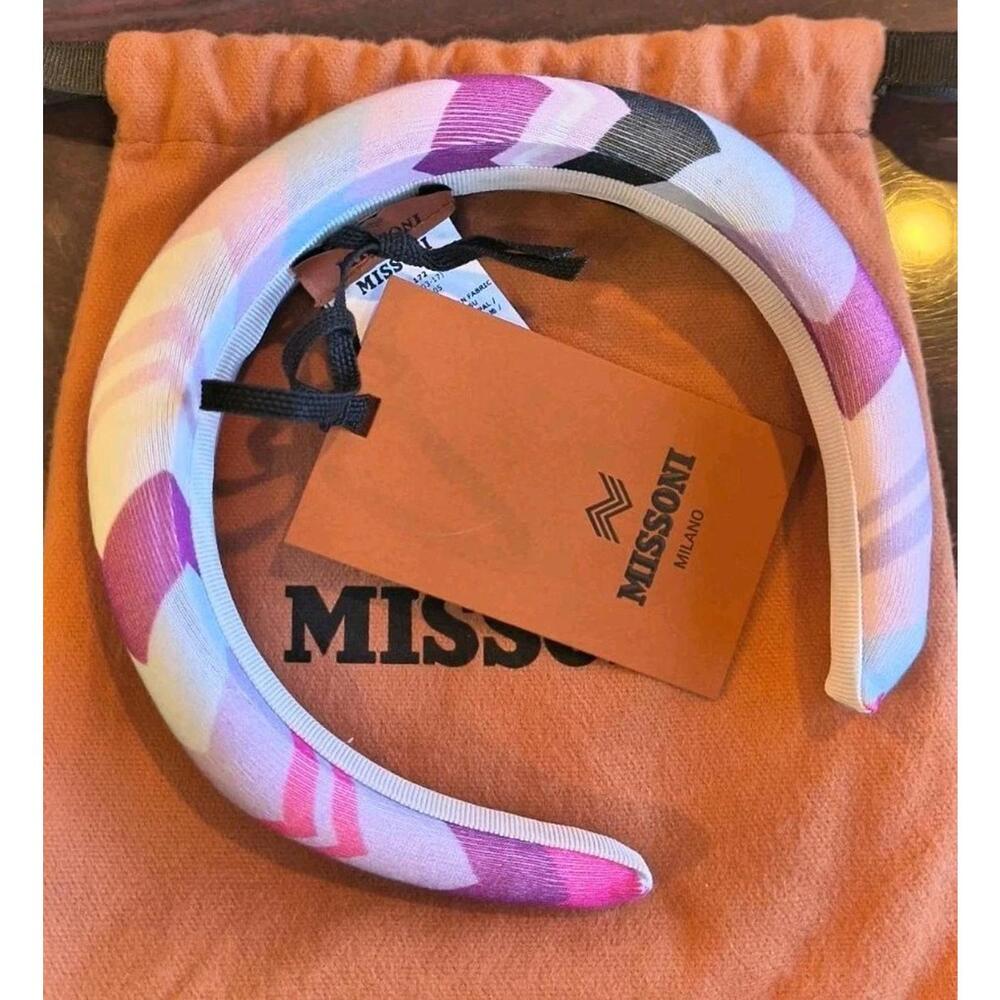 NWT Missoni Italy Zig Zag Wide Headband Pink White Black Purple Authentic - Picture 2 of 3
